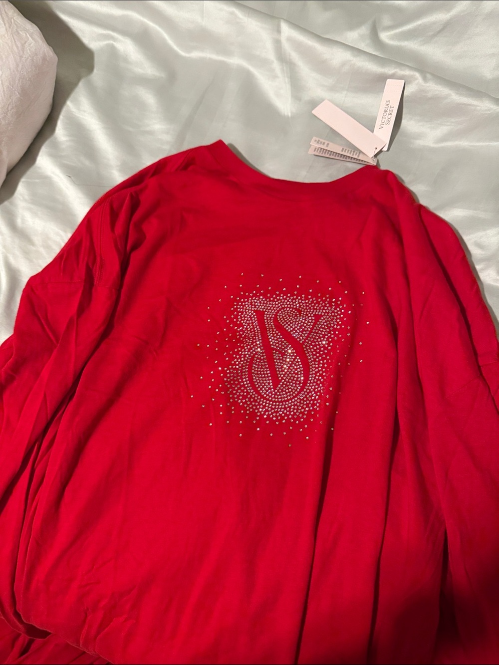 Victoria's Secret Red Rhinestone VS Logo Long Sleeve Top